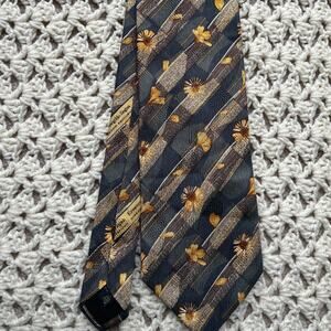 Vintage 90s Ermenegildo Zegna Blue and Yellow Sunflower Silk Tie